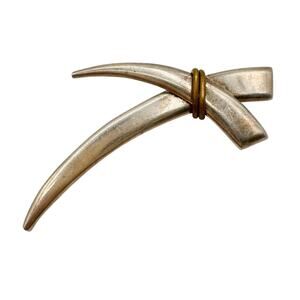 Taxco Sterling Silver Boomerang Brooch | Vintage Mixed Metal Signed Pin